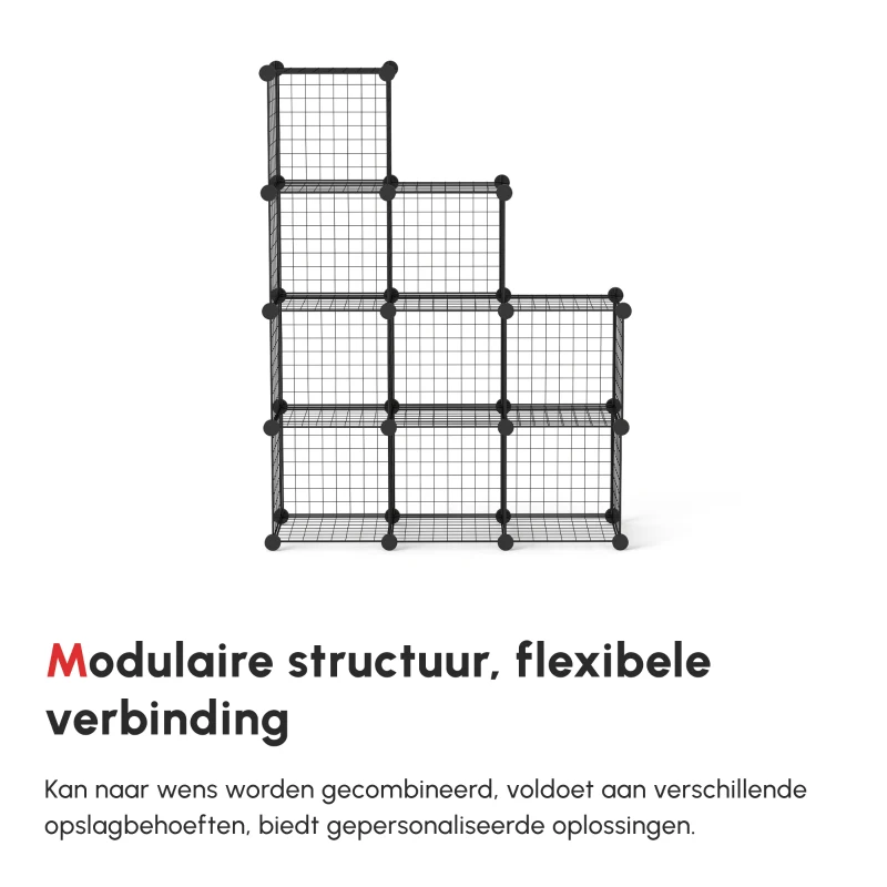HOMCOM Steckregal, Kubusplank, Schoenenrek, 9 kubussen, modulair ontwerp, Staal, zwart, 35 x 35 x 35 cm per kubus