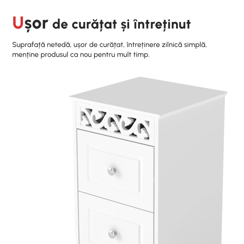 Homcom Comoda Baie Lemn Alb – Decor Floral Sculptat 30×30×68.5 cm