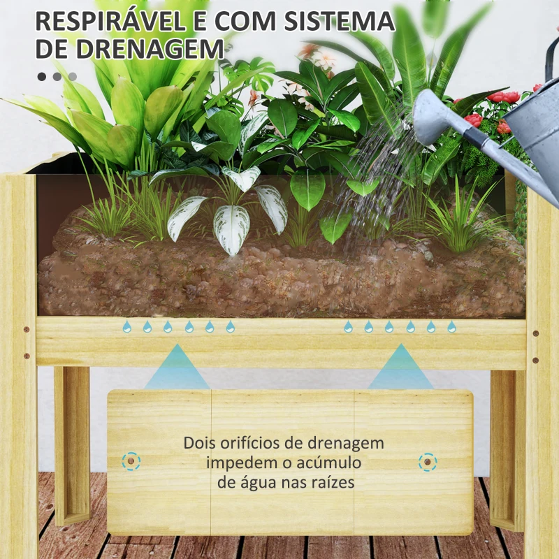 Outsunny Floreira de Madeira com Painéis de Acrílico Floreira Elevada para Cultivo de Flores Vegetais 75x46x60,5 cm Madeira