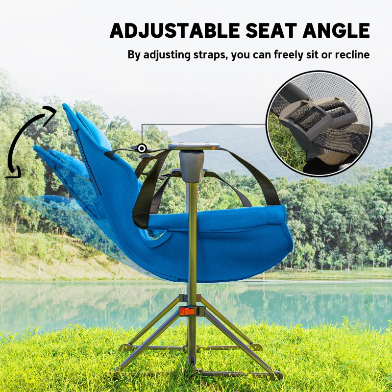 Outsunny Hammock Camping Chair Set of 2, Adjustable Back Swinging Camping Chair Portable Swinging Chair with Cup Holder, Headrest, Padded Seat and Carry Bag for Travel Fishing Hiking, Blue