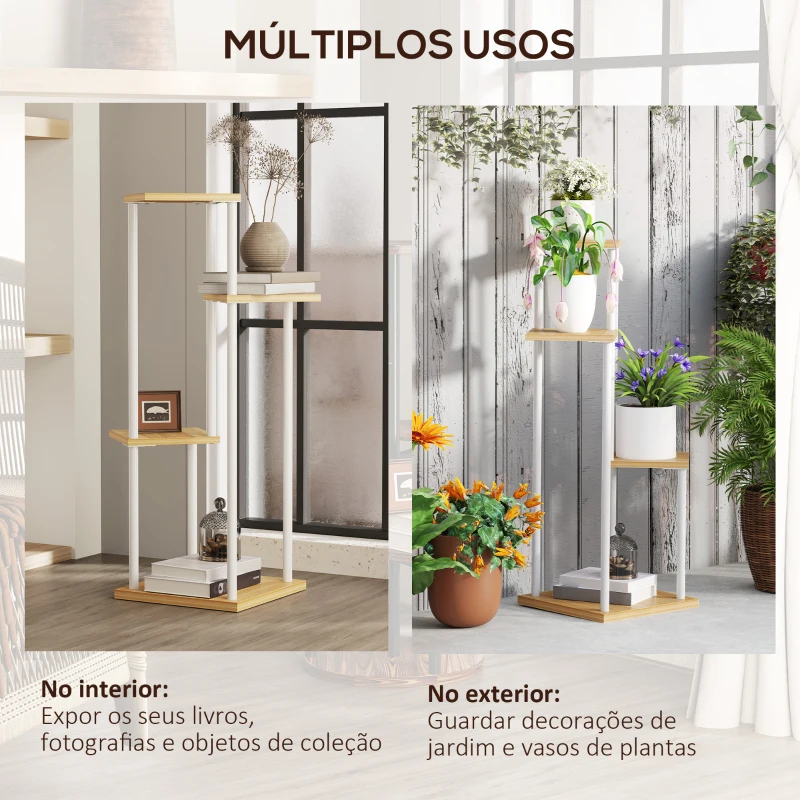 Outsunny Suporte para Plantas de 4 Níveis de Madeira e Aço para Interior e Exterior 53x42x85 cm Madeira e Branco