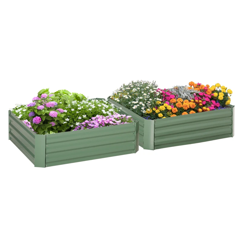Outsunny Set 2 Paturi de Gradina Înălțate din Oțel, Jardinieră de Grădină pentru Plante, Legume și Arbuști, 100x100 cm, Verde