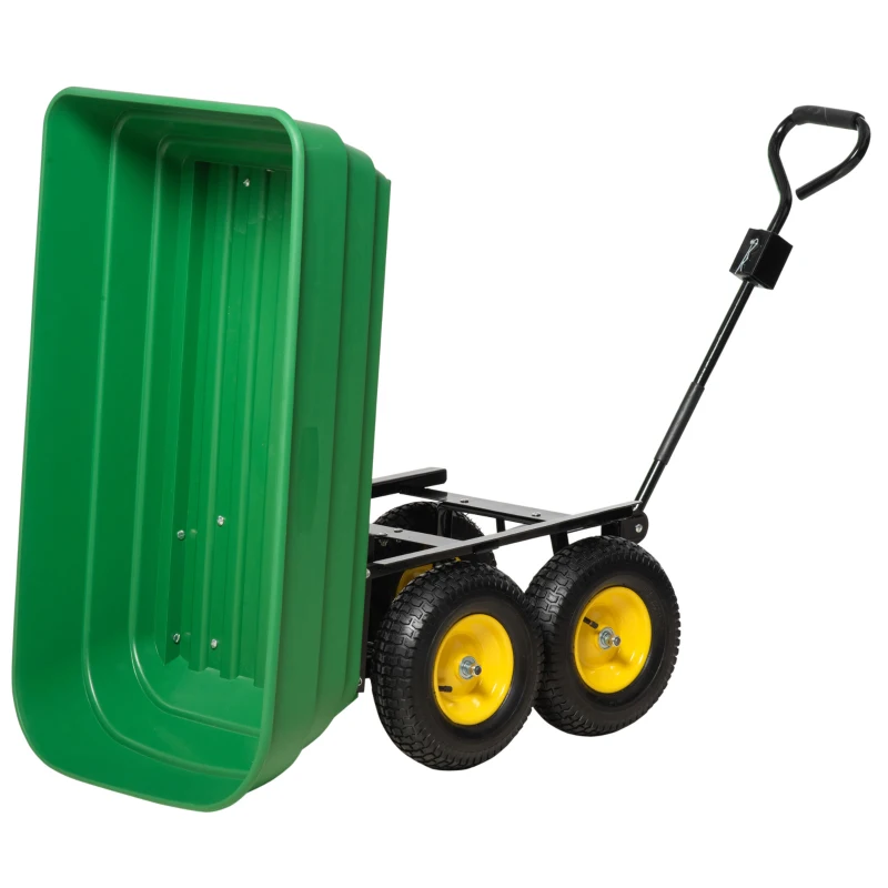 Outsunny Carucior de gradina din otel PP cada rabatabila maner de transport  verde inchis