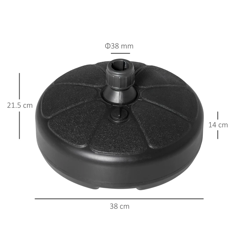 Outsunny Base per Ombrellone Rotonda in Plastica Riempibile con Acqua e Sabbia, per Pali da 38 mm, Ø38 cm, Nero