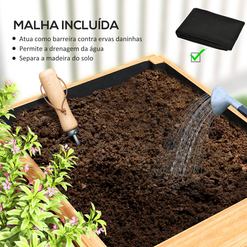 Outsunny Caixa de Plantio de Madeira Floreira de Exterior Grande com 3 Áreas de Cultivo Caixa para Cultivos Retangular 140x60x40 cm Madeira
