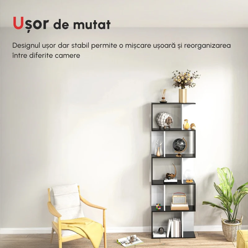 HOMCOM biblioteca de perete, 5 rafturi, 60x24x184.5cm