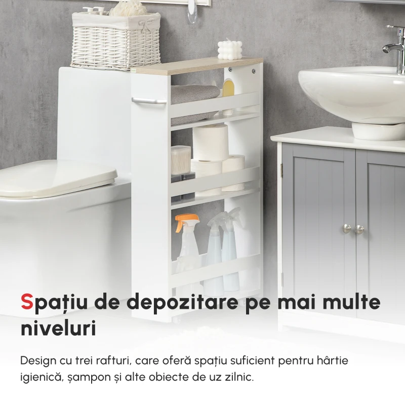 Kleankin Raft Depozitare Baie – 3 Nivele inguste cu Roti