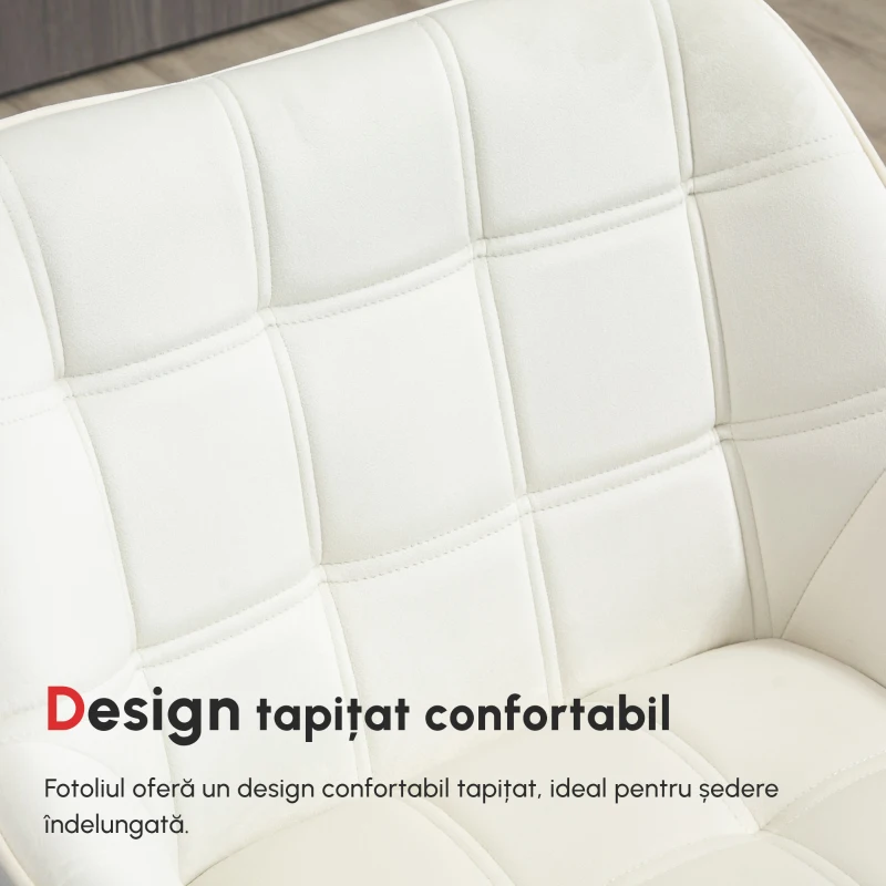 HOMCOM Fotoliu de design scandinav din lemn si catifea de culoare crem, pentru sufragerie sau birou, 67x61,5x71cm
