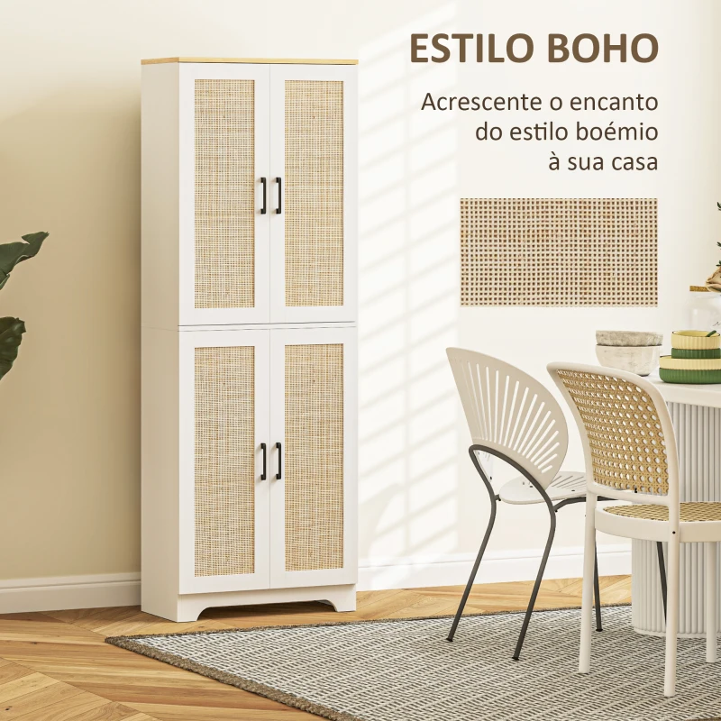 HOMCOM Armário de Cozinha com Prateleiras Ajustáveis Portas em Vime e Sistema Anti-Tombo 60x30x170 com Branco