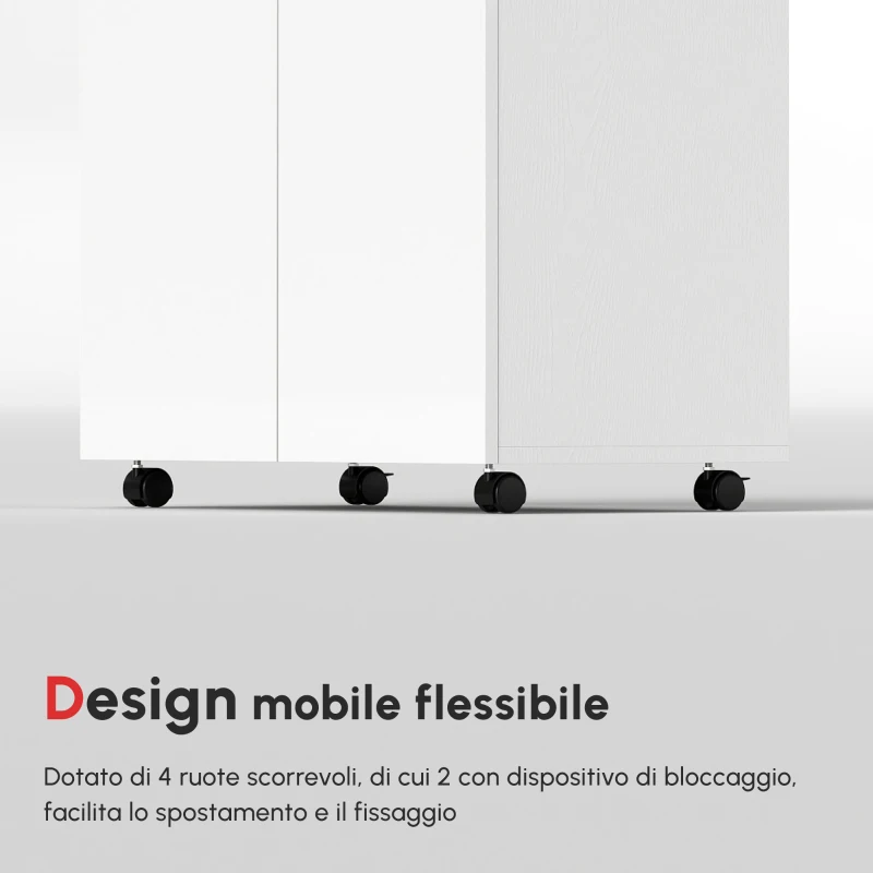 HOMCOM Mobile TV Moderno Multiuso in Legno con 4 Ruote e Freni, 2 Ante con 2 Ripiani, 60x35x65 cm, Bianco
