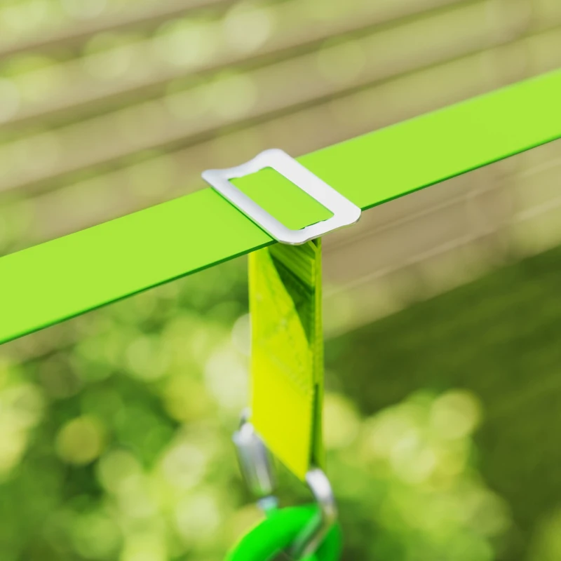 AIYAPLAY 7-Piece Kids Zip Line Kit for Garden, 10m Kids Slackline Kit with Wooden Monkey Bars, Metal Rings, Gripping Balls, Green