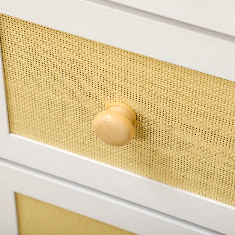 HOMCOM Cómoda de Dormitorio de Estilo Cannage Bohemio con 4 Cajones de Tela Plegables para Entrada Salón 62x30x105 cm Blanco