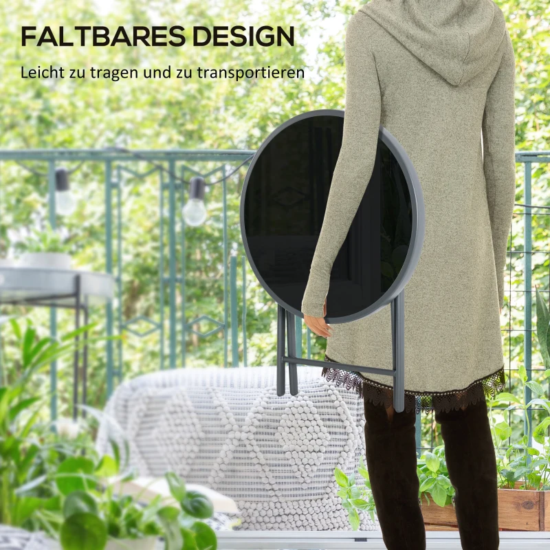 Outsunny Klappbarer Beistelltisch, Outdoor-Klapptisch, mit Tischplatte aus gehärtetem Glas, für Terrasse, 45 x 45 x 50 cm Schwarz(m-4)