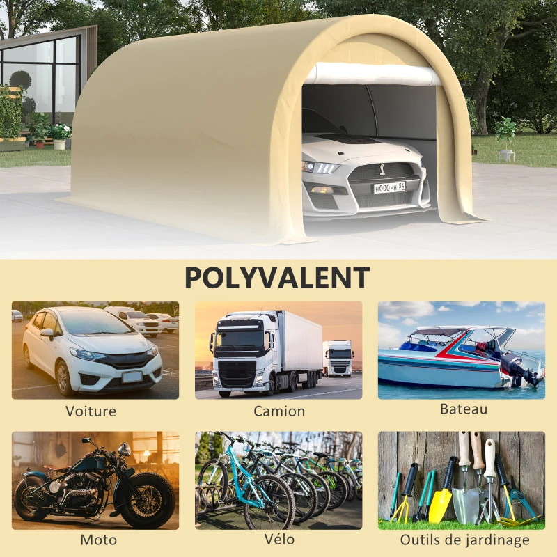 Outsunny Tente de garage résistant à l'eau protection UV UPF 30 + parois latéraux amovibles 5 x 3 m beige(m-7)