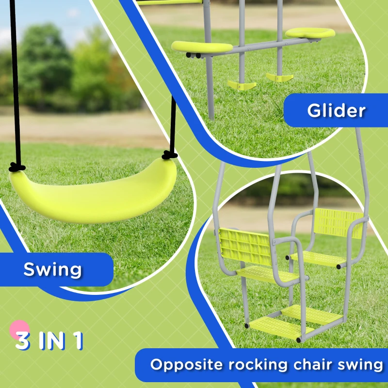 Outsunny 3 in 1 children's swing set with 2 face-to-face seats and 1 swing seat max load 225 kg green