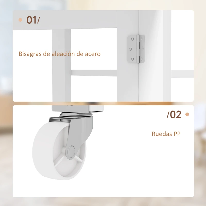 HOMCOM Mesa de Cocina Plegable con Alas Abatibles 2 Ruedas y Estantes Estilo Moderno 120x60x75 cm Blanco