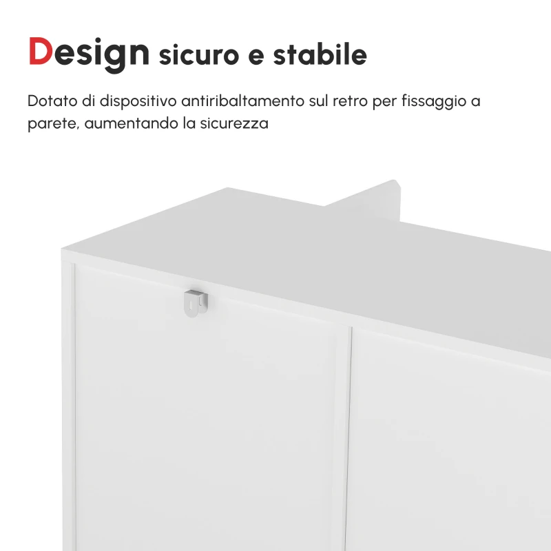 HOMCOM Credenza Moderna a 12 Ripiani Interni in Truciolato per Cucina, Soggiorno e Ingresso, 120x35x85 cm, Bianco