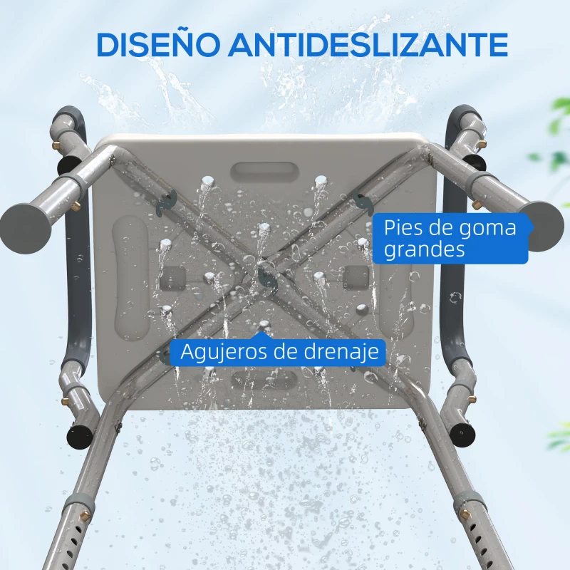 HOMCOM Taburete de ducha con Altura Ajustable para Personas Mayores o con Movilidad Reducida 52x45x69 cm Asiento Blanco y Azul