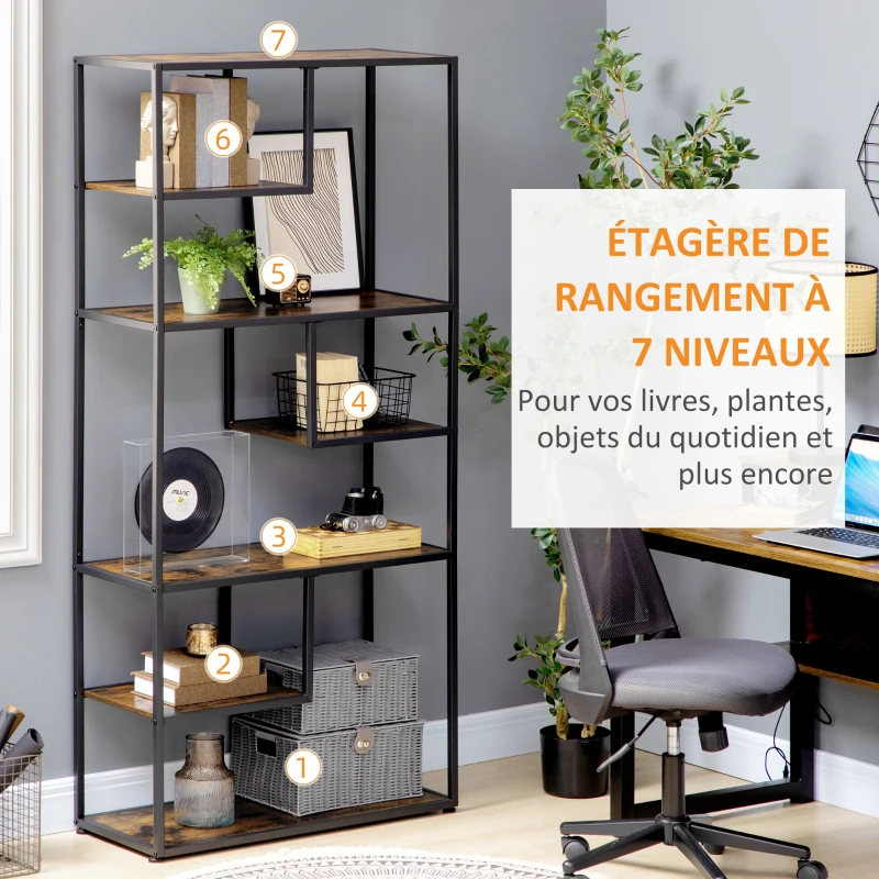 HOMCOM Bibliothèque étagère de rangement à 7 niveaux cadre en acier style industriel 83 x 34 x 180 cm noir