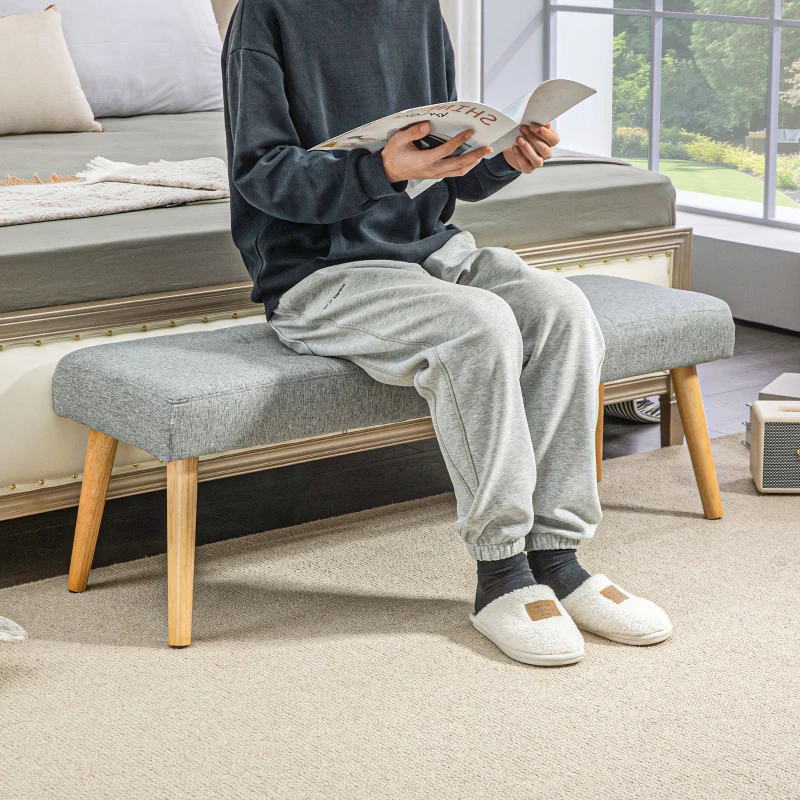 HOMCOM Polsterbank, Leinenoptik, Massivholzbeine, bis 120 kg, 120x41x43 cm, Grau
