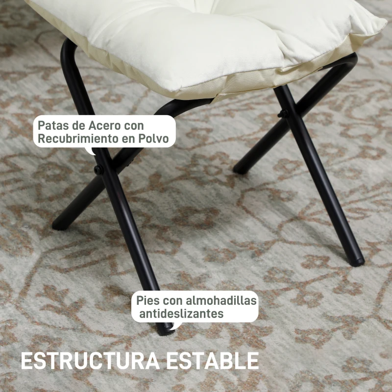 HOMCOM Sillón de Salón con Otomana Sillón de Relax con Bolsillos Laterales y Patas de Acero para Sala de Estar Dormitorio Crema