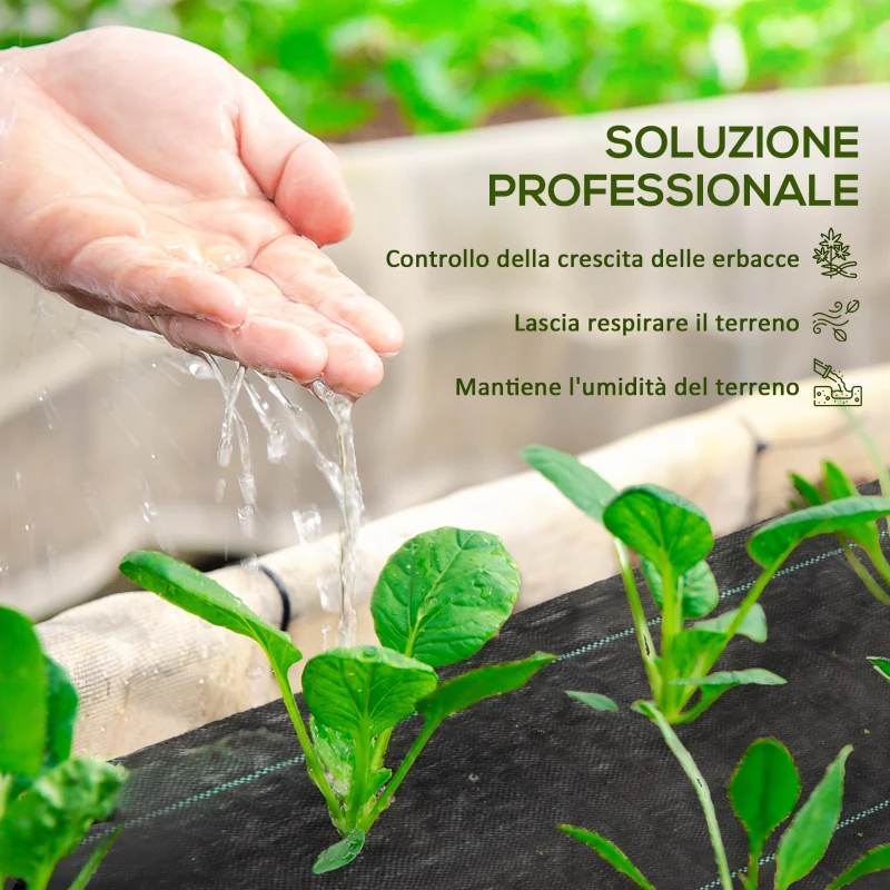 Outsunny Telo per Pacciamatura 100x2 m Traspirante e Anti-UV in Polipropilene Nero