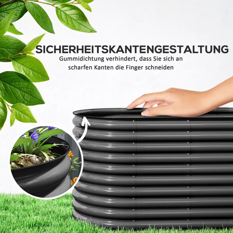 Outsunny Pflanzkübel, Metall-Blumenkübel mit Sicherheitskante und Handschuhen, offener Boden, 160B x 80T x 80H cm, Dunkelgrau