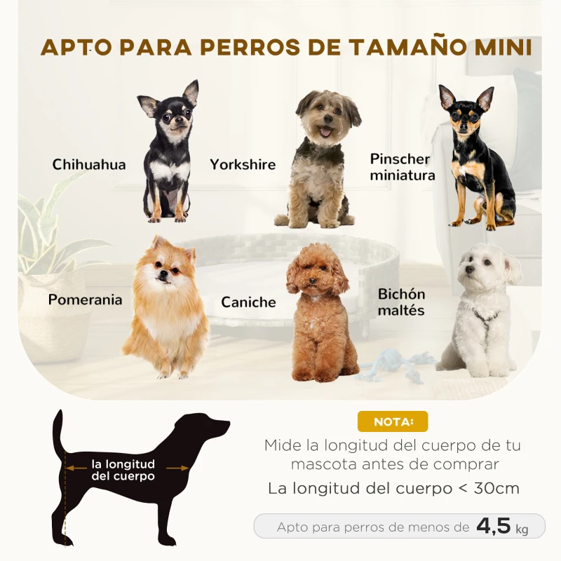 PawHut Sofá para Perros de Ratán Sintético Redonda con Cojín Impermeable y Lavable para Interior y Exterior Ø60x20 cm Gris