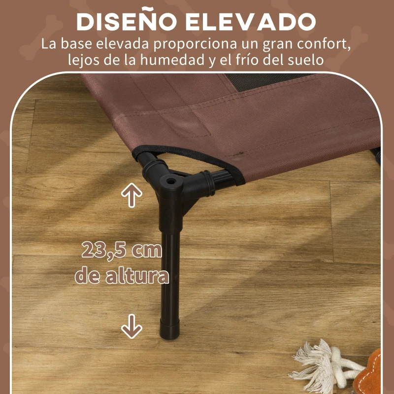 PawHut Cama Elevada para Mascotas con Toldo Extraíble Tela Transpirable para Interior y Exterior 122x92x108 cm Marrón