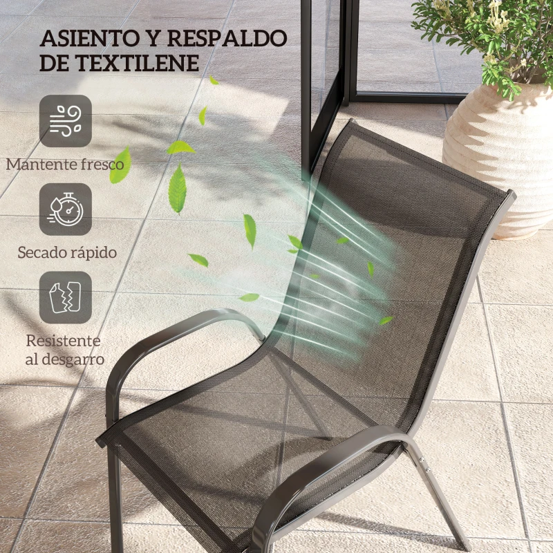 Outsunny Set de 4 Sillas de Exterior Apilables con Asiento de Malla Respaldo Alto y Marco de Acero para Jardín o Terraza