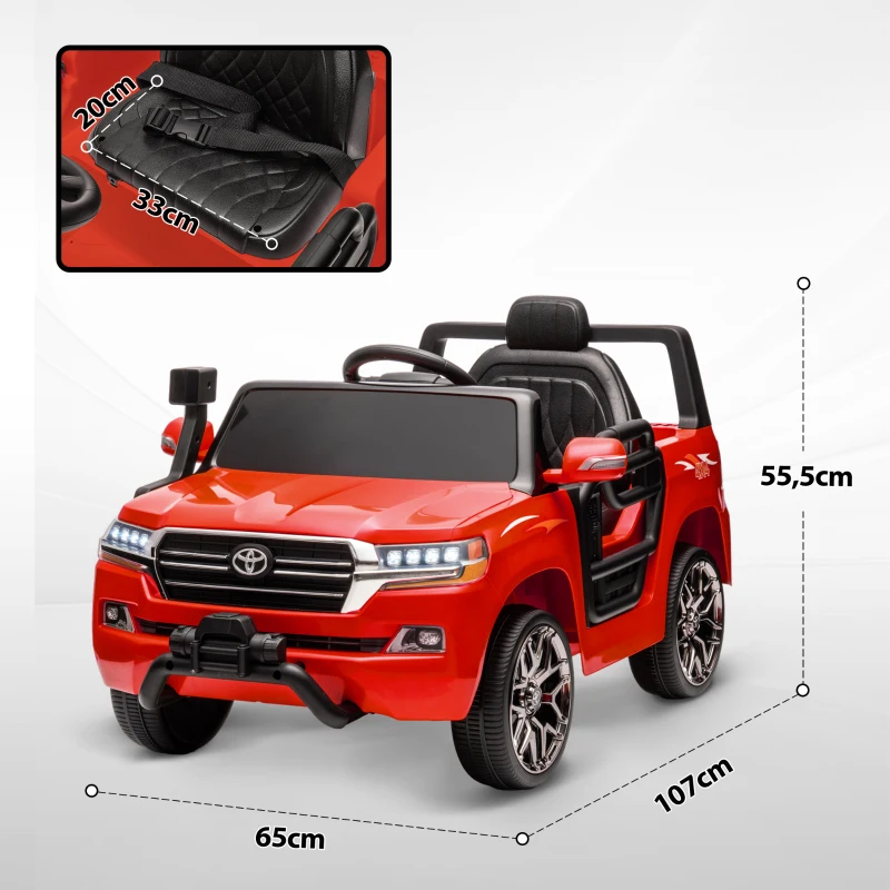 AIYAPLAY Carro Elétrico para Crianças Toyota Land Cruiser 12V com Faróis Buzina Arranque Lento e Música MP3 107x65x55,5 cm Vermelho