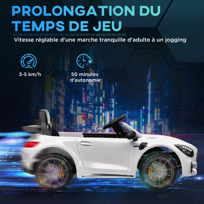 AIYAPLAY Voiture électrique enfants sous licence Mercedes-Benz AMG GTR 12V télécommande 2,4G max. 5 km/h 108 x 67 x 46 cm blanc