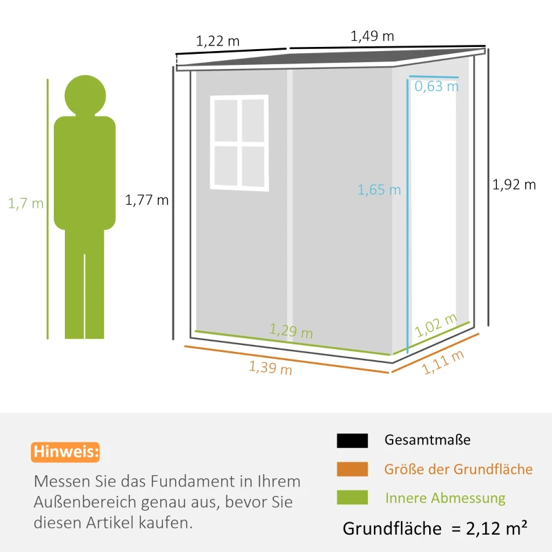 Outsunny Geräteschuppen, Tür mit Schloss, Fenster für Tageslicht & Belüftung, Aluminium, 122 x 149 x 192/177 cm Grau(m-3)
