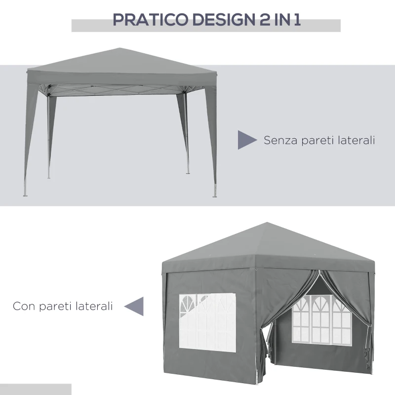 Outsunny Gazebo da Esterno 3x3 m Pieghevole con 4 Pannelli Laterali, in Acciaio e Tessuto Oxford Grigio Chiaro