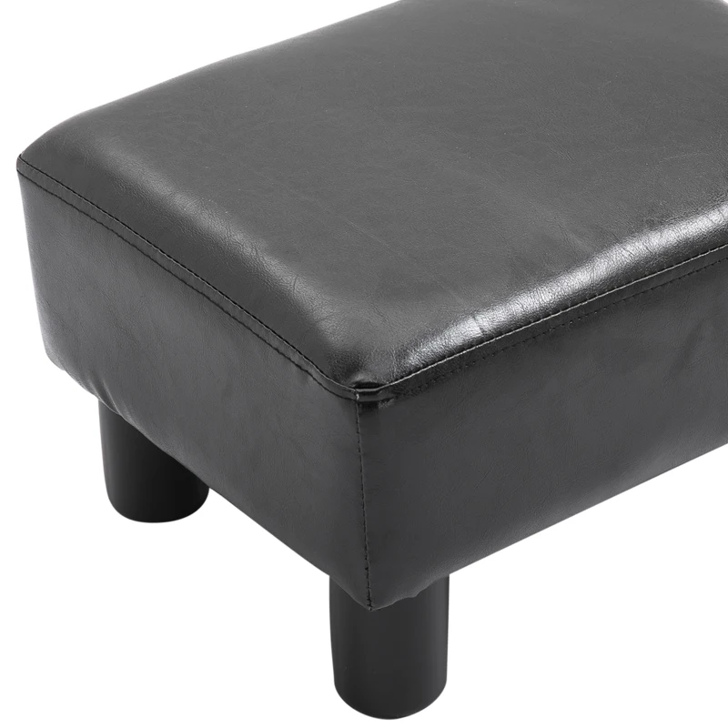 HOMCOM Reposapiés para Sofá Taburete Pequeño Tapizado en Piel Sintética Asiento de Espuma y Patas de Plástico 40x30x24 cm Negro