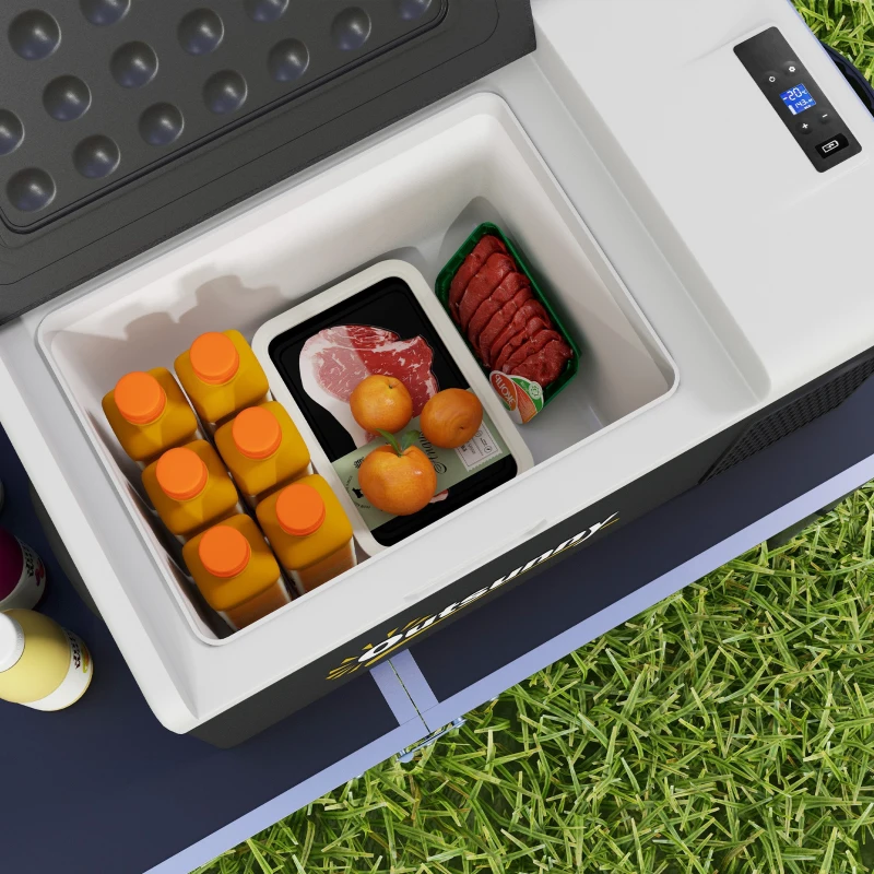 Outsunny Nevera de Coche 16L -20℃-10℃ 12 / 24V DC y 100-240V CA con Modos ECO/MAX para Camping Viajes 60x32x26 cm Negro y Gris