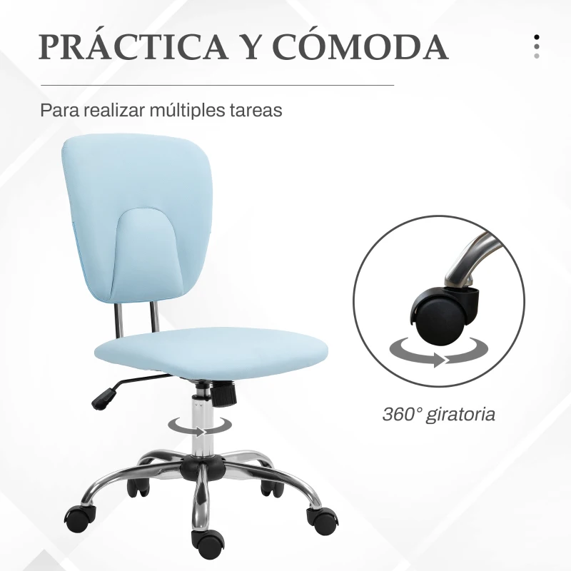 Vinsetto Silla de Oficina Giratoria con Altura Ajustable y Función Basculante para Escritorio Estudio 50x54x87,5-96,5 cm Azul