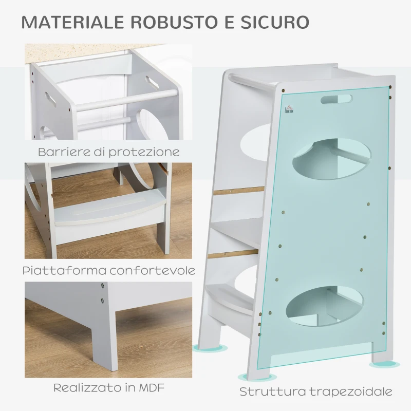 HOMCOM Torre Montessoriana per Bambini 3-6 Anni con Altezza Regolabile in MDF, 40x50x90cm, Grigio