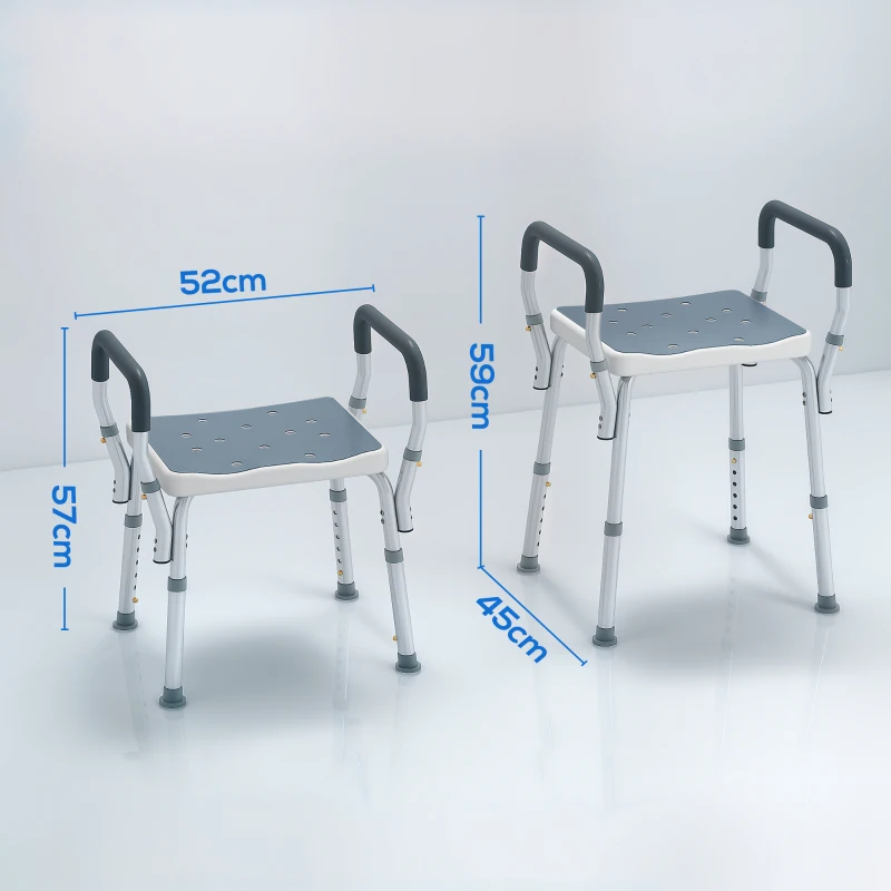 HOMCOM Taburete de ducha con Altura Ajustable para Personas Mayores o con Movilidad Reducida 52x45x69 cm Asiento Blanco y Azul