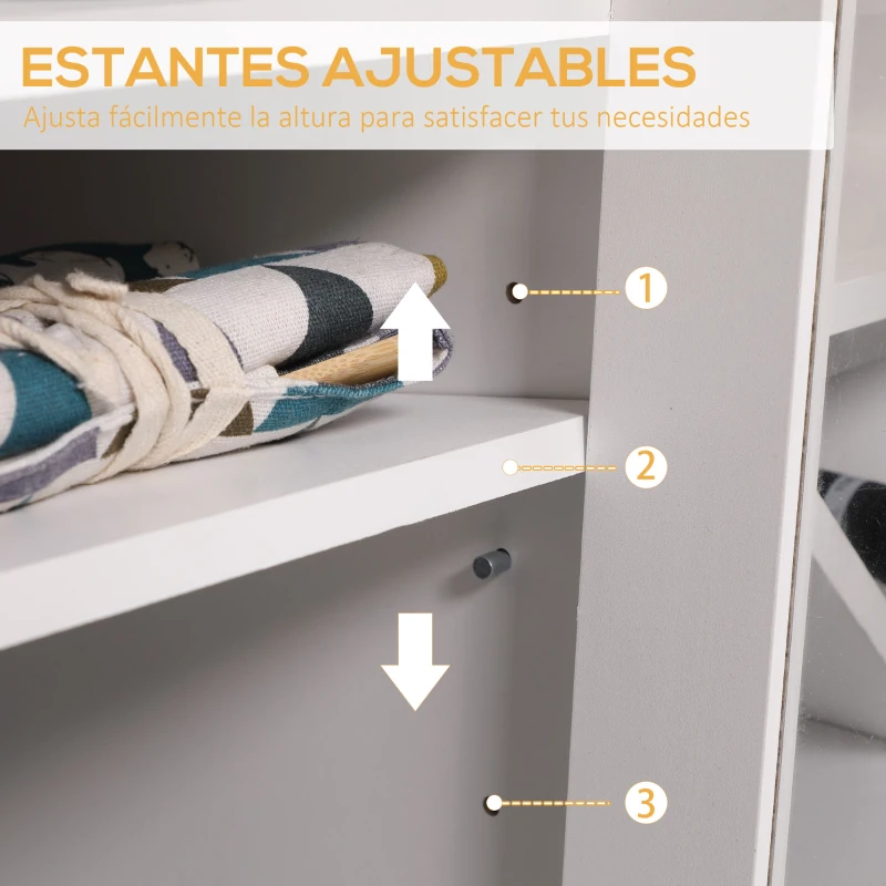 HOMCOM Aparador de Cocina con 3 Puertas de Vidrio y Botellero en Forma X para 4 Botellas 90x37x75 cm Blanco