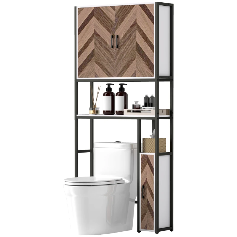HOMCOM Móvel sobre Sanita Armário para Casa de Banho com 3 Portas 2 Prateleiras Ajustáveis e Compartimento Aberto 79,5x23x178 cm Multicor