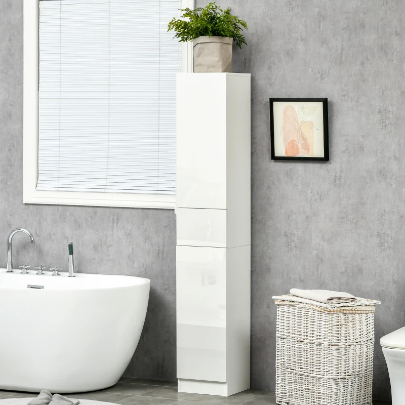 kleankin Columna de Baño con 1 Cajón y 5 Estantes Abiertos Mueble Auxiliar de Baño Estilo Moderno 30x28x170 cm Blanco