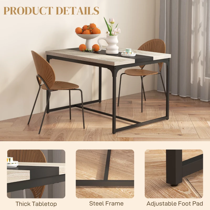 HOMCOM Dining Table for 6 People, Industrial Style in Black Metal and Wood, 120L x 89W x 75.5H cm