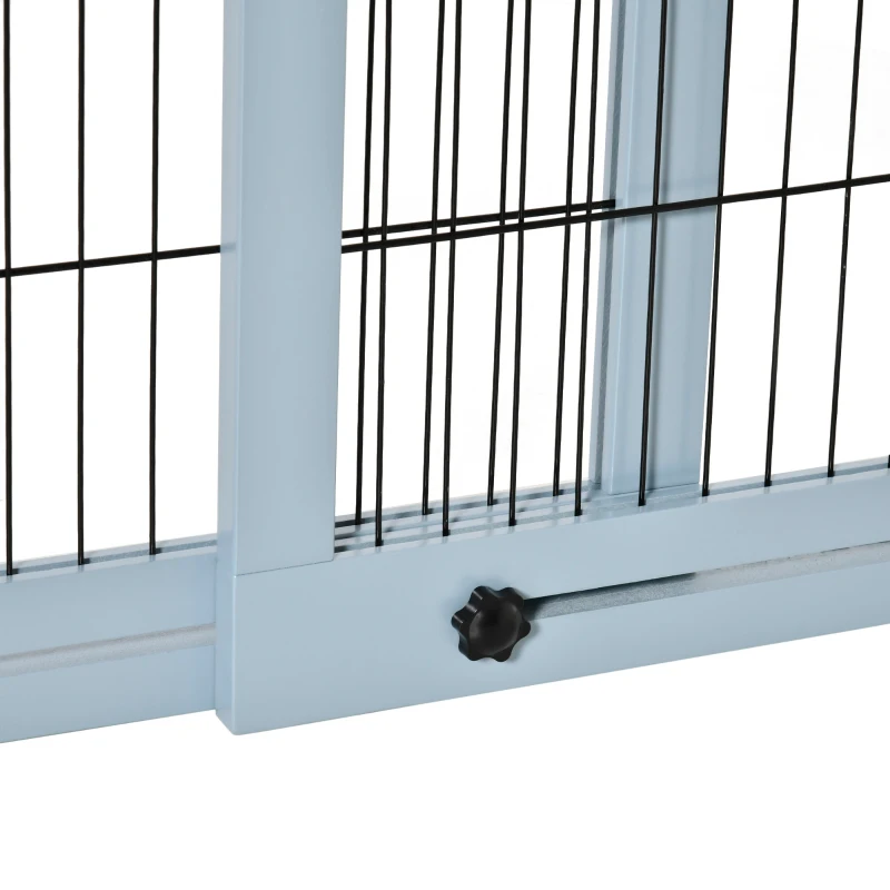 PawHut Barrera de Seguridad para Perros Extensible Barrera para Perros en Casa de Madera 104-183x36x69 cm Azul Grisáceo