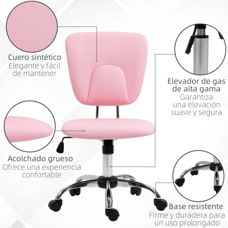 Vinsetto Silla de Oficina Giratoria con Altura Ajustable y Función Basculante para Escritorio Estudio 50x54x87,5-96,5 cm Rosa