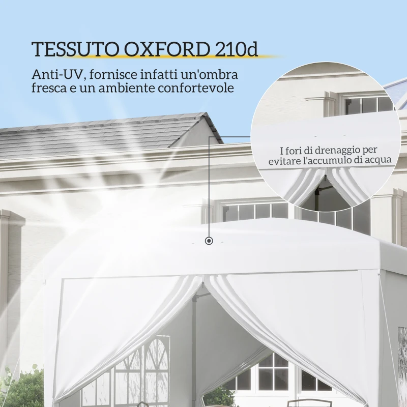 Outsunny Gazebo 3x3 m Pieghevole e Impermeabile con Pannelli Laterali, in Acciaio e tessuto Oxford, Bianco
