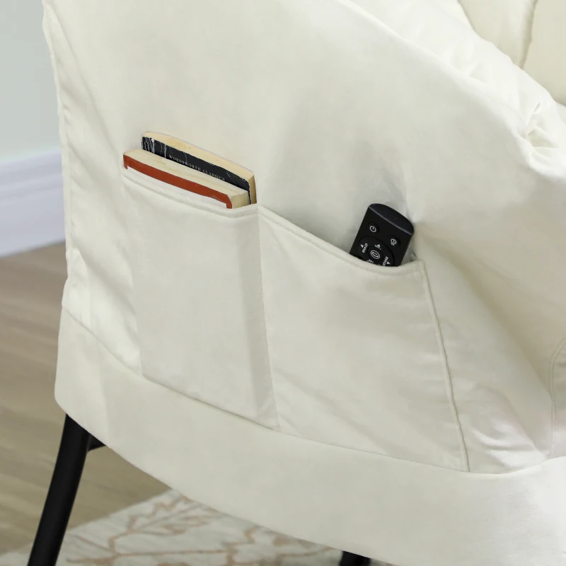 HOMCOM Sillón de Salón con Otomana Sillón de Relax con Bolsillos Laterales y Patas de Acero para Sala de Estar Dormitorio Crema