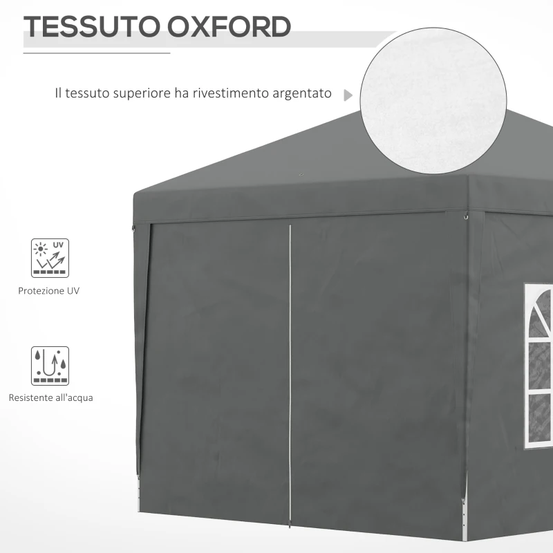 Outsunny Gazebo da Esterno 3x3 m Pieghevole con 4 Pannelli Laterali, in Acciaio e Tessuto Oxford Grigio