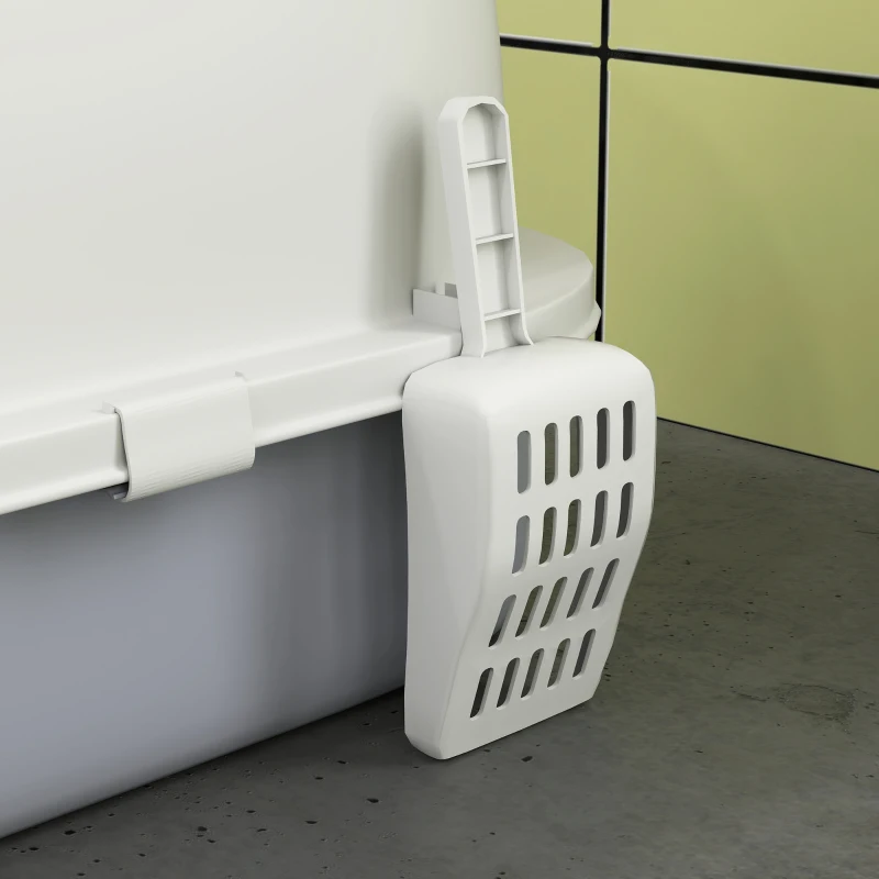 PawHut Caixa de Areia para Gatos Fechada com Tampa e Bandeja Amovíveis Filtro de Carvão e Pá 40,5x52x39 cm Branco e Cinza