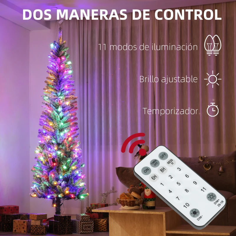 HOMCOM Árbol de Navidad Artificial 225 cm con 220 Luces LED de Dos Colores 519 Ramas y Soporte de Acero Árbol Navideño Verde